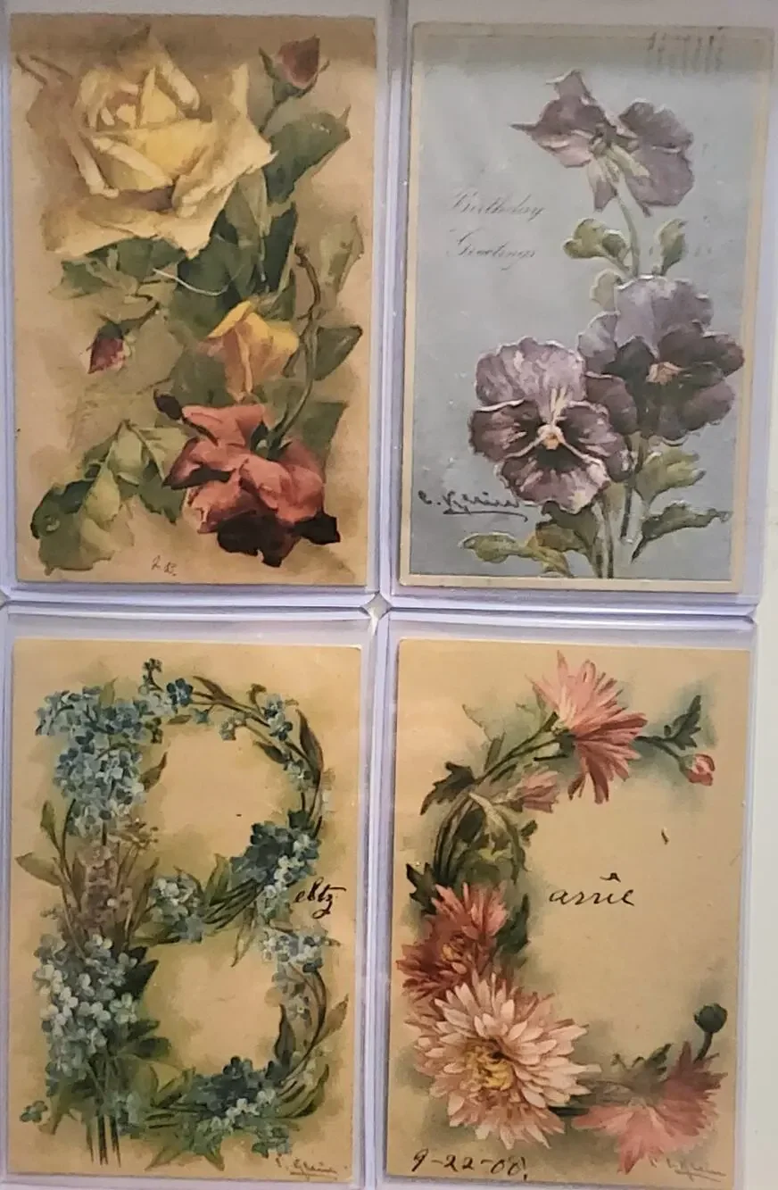 Lot Of Four Vintage Antique Embossed Postcards Flowers Birthday